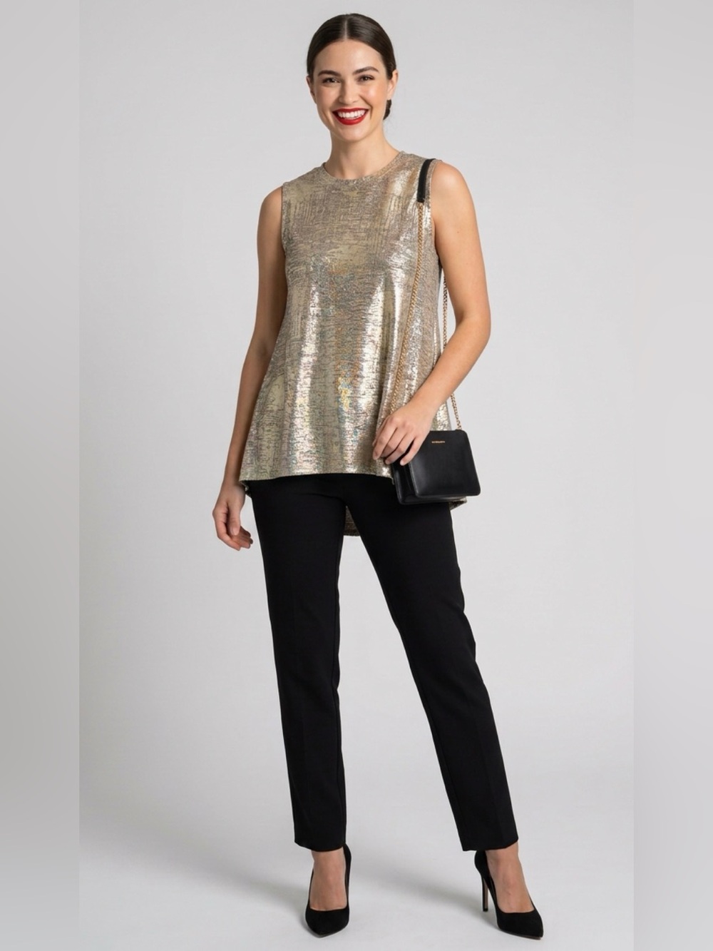 Kaari Blue Metallic Gold Sleeveless Tunic Top -Size Medium.